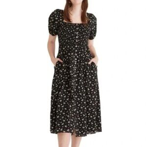 Madewell Floral Midi Dress / Black / XL